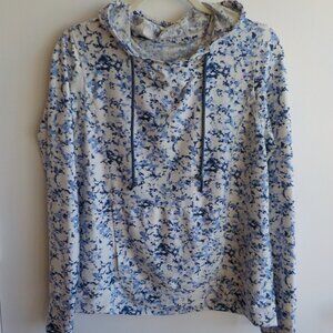 Gerry Women Hoodie - Large - Blue White Hooded Pocket Long Sleeve (636)